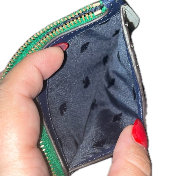 Navy, Green & White Kate Spade Leather Card Holder, Gold Zipper & Silver Accents - Picture 8 of 16
